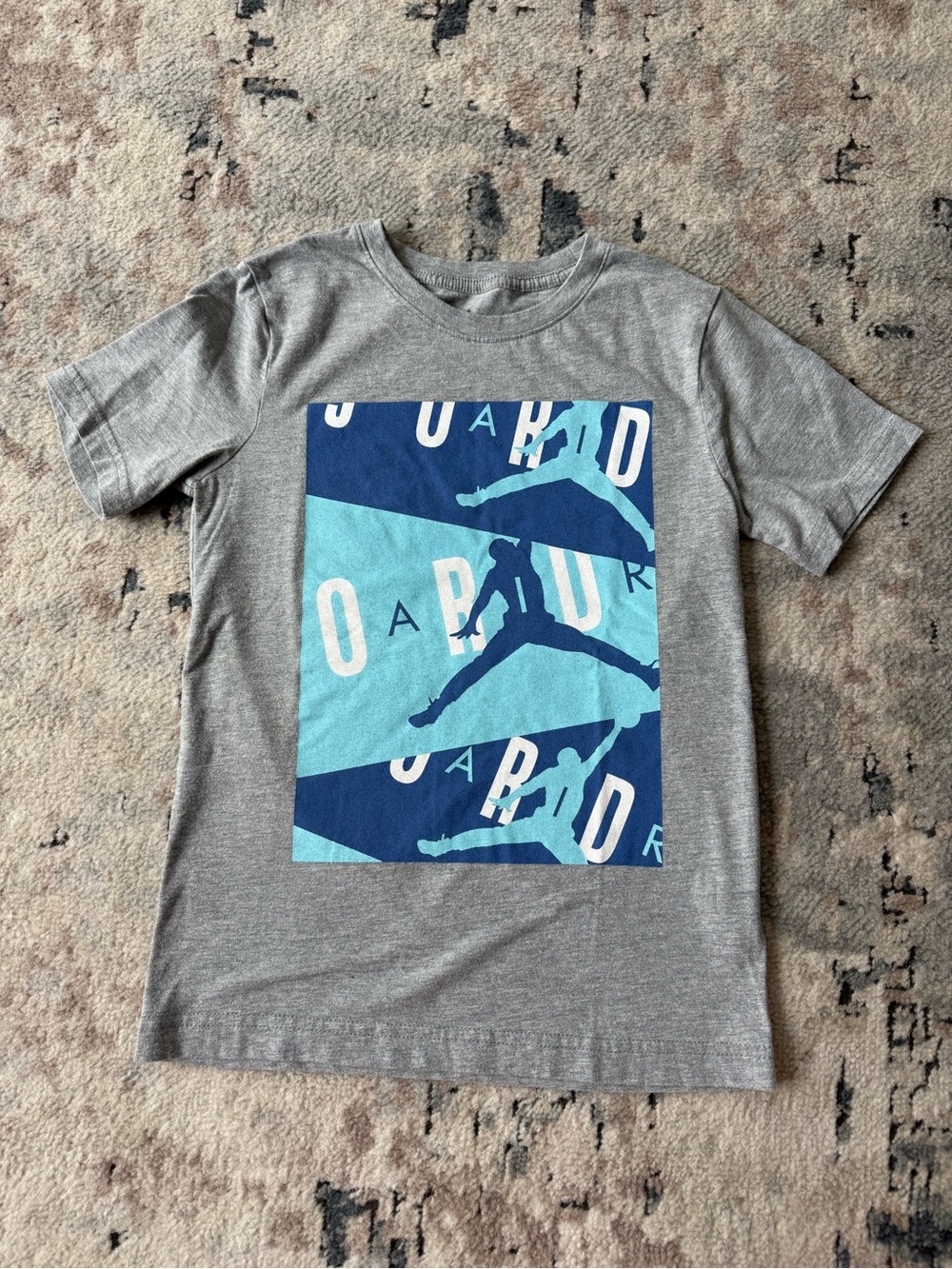 Jordan Gray Tee with Blue and Aqua Jumpman Panel